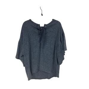 Umgee Tie Front Bell Sleeve Grey Sweater Lagenlook Slouchy Comfy Oversized Top M